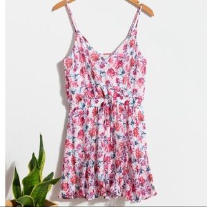White Pink Floral Godet Dress